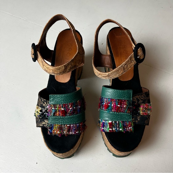 KRON BY KRONKRON- KRE2-18 Multi Color Block Heel Platform Sandal Boho Chic - Picture 2 of 9